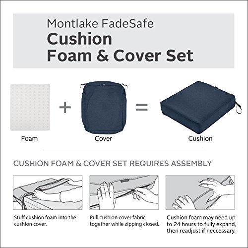 Classic Accessories Montlake FadeSafe Water-Resistant 20 x 20 x 2 Inch Outdoor Chair Cushion, Heather Indigo Blue, Outdoor Chair Cushions, Patio Chair Cushions, Patio Cushions