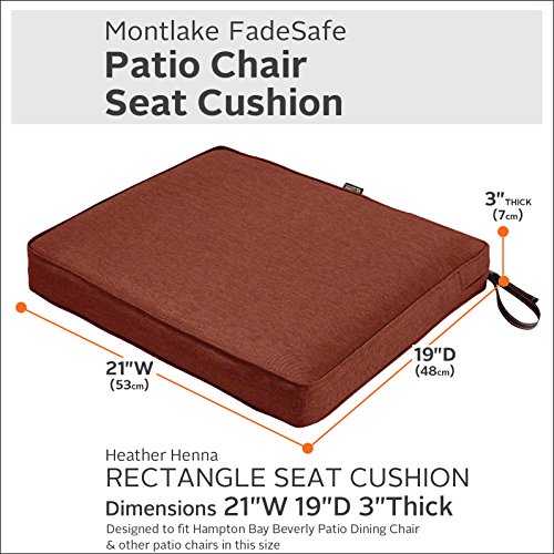 Classic Accessories Montlake Water-Resistant 21 x 19 x 3 Inch Rectangle Outdoor Seat Cushion, Patio Furniture Chair Cushion, Heather Henna Red, Outdoor Cushion Cover