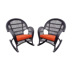 jeco wicker rocker chair with orange cushion, set of 2, espresso