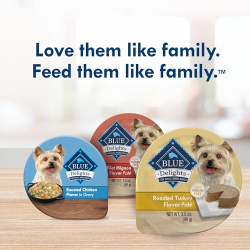 Blue Buffalo Delights Natural Adult Small Breed Wet Dog Food Cups, Pate Style, Roasted Turkey Flavor in Savory Juice 3.5-oz (Pack of 12)