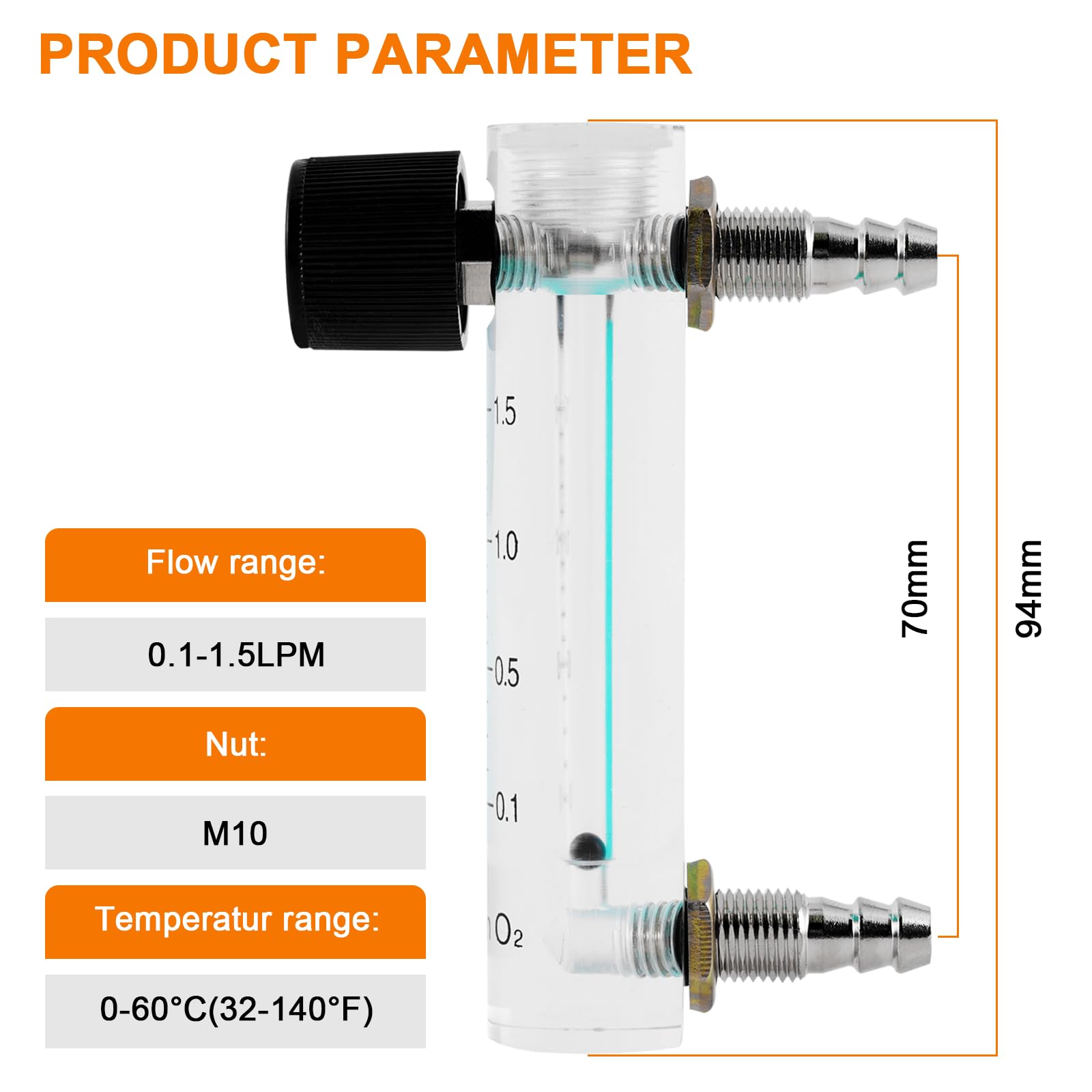 JIAWANSHUN Oxygen Air Flow Meter 0.1-1.5LPM Gas Flow Regulator Gas Flowmeter with Copper Connector