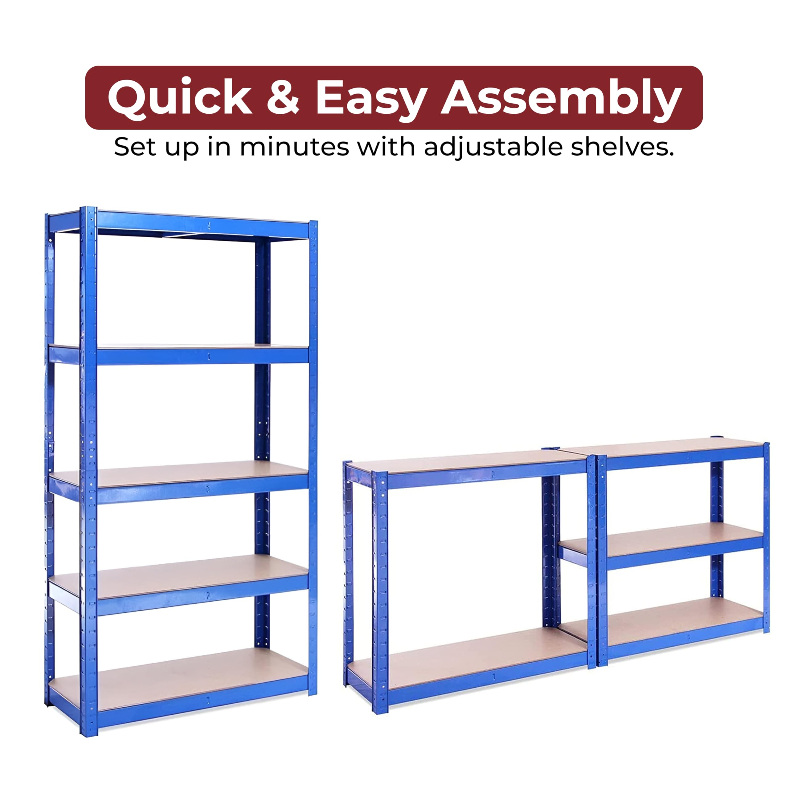 Garage Shelving Units - 71" H x 35" L x 24" W - Heavy Duty Racking - Shelves for Storage -1 Bay - Blue - 5 Tier - 2000LB Capacity (400LB Per Shelf) - Workshop, Shed, Office - 5 Year Warranty