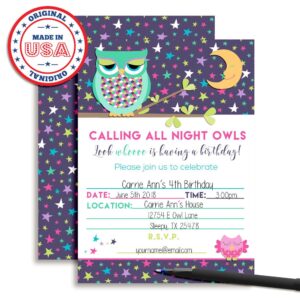 Night Owl Slumber Birthday Party Themed Party Invitations, 20 5x7 Fill In Cards with Twenty White Envelopes by AmandaCreation