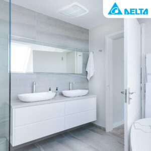 Delta Breez Radiance Exhaust Bathroom Fan 80 CFM Energy Efficient Quiet Operation Brushless Motor with Built-In Thermostat Heater, White