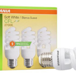 SYLVANIA T2 Twist Light Bulb, 60W Equivalent, Efficient 13W, Ballasted E26 Medium Base, 850 Lumens, 2700K, Soft White - 3 Pack (26371)