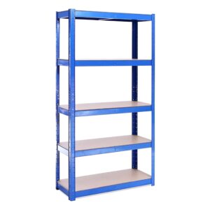 garage shelving units - 71" h x 35" l x 24" w - heavy duty racking - shelves for storage -1 bay - blue - 5 tier - 2000lb capacity (400lb per shelf) - workshop, shed, office - 5 year warranty