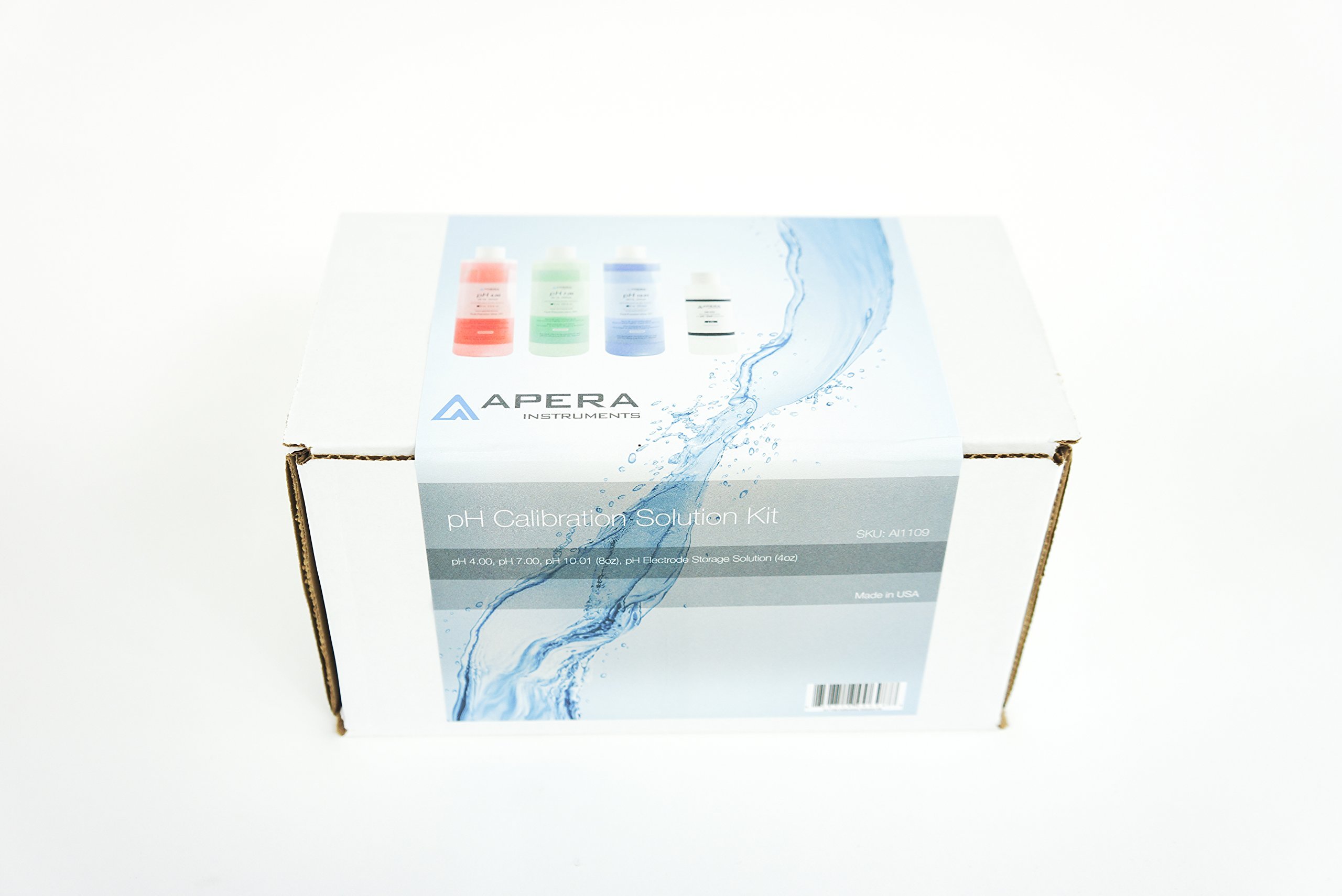 Apera Instruments, LLC-AI1109 8oz. pH Calibration Buffer Solution Kit (pH 4.00, 7.00 & 10.01), plus 4oz 3M KCL Storage Solution for pH/ORP Electrodes