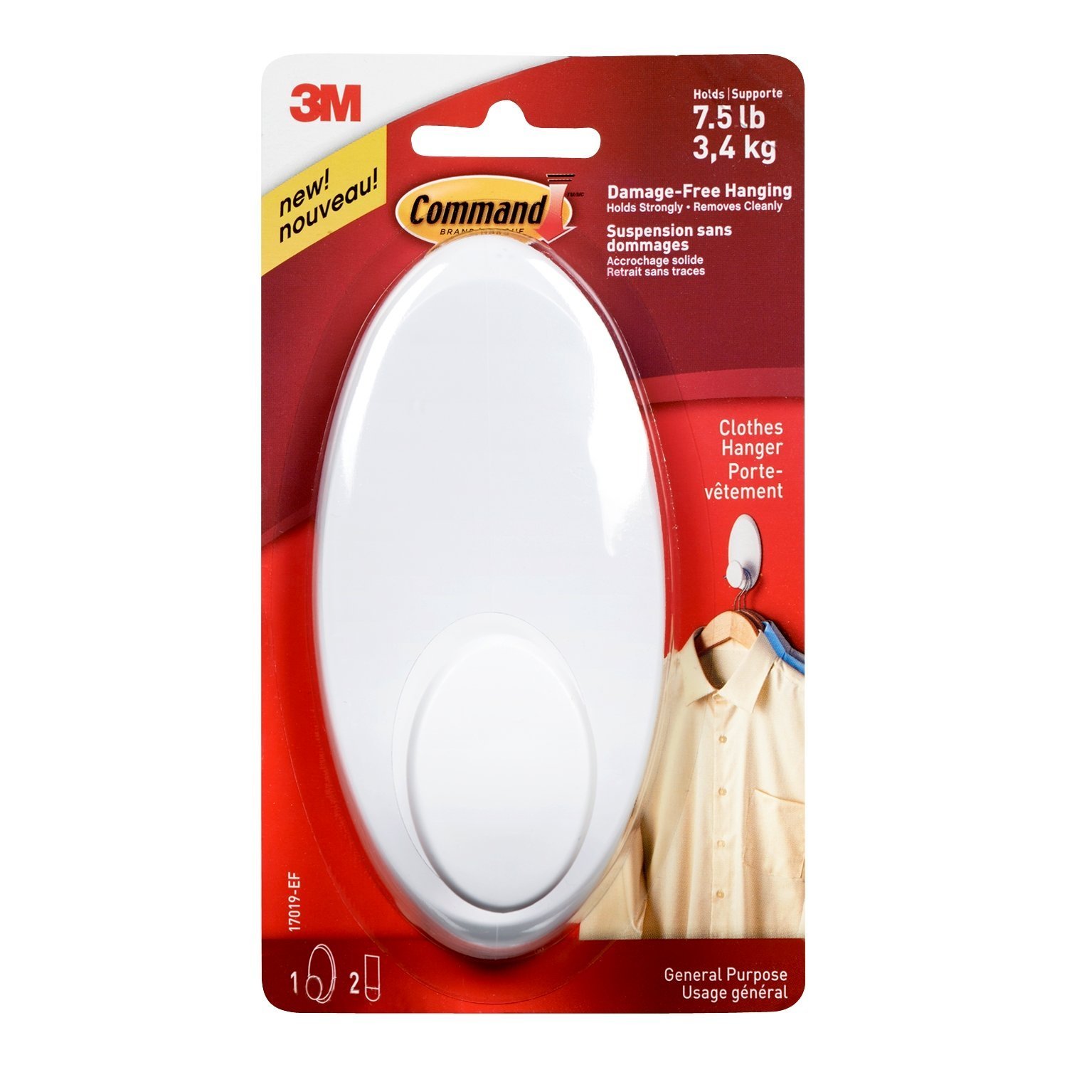 Command Clothes Hanger, Large, White, 3-Pack