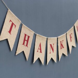 Thankful Burlap Banner Thanksgiving Decoration Engagement Wedding Bridal Shower Décor Holiday Bunting-Home and Outdoor Banner Elegant Grateful Banner