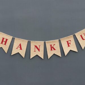 Thankful Burlap Banner Thanksgiving Decoration Engagement Wedding Bridal Shower Décor Holiday Bunting-Home and Outdoor Banner Elegant Grateful Banner