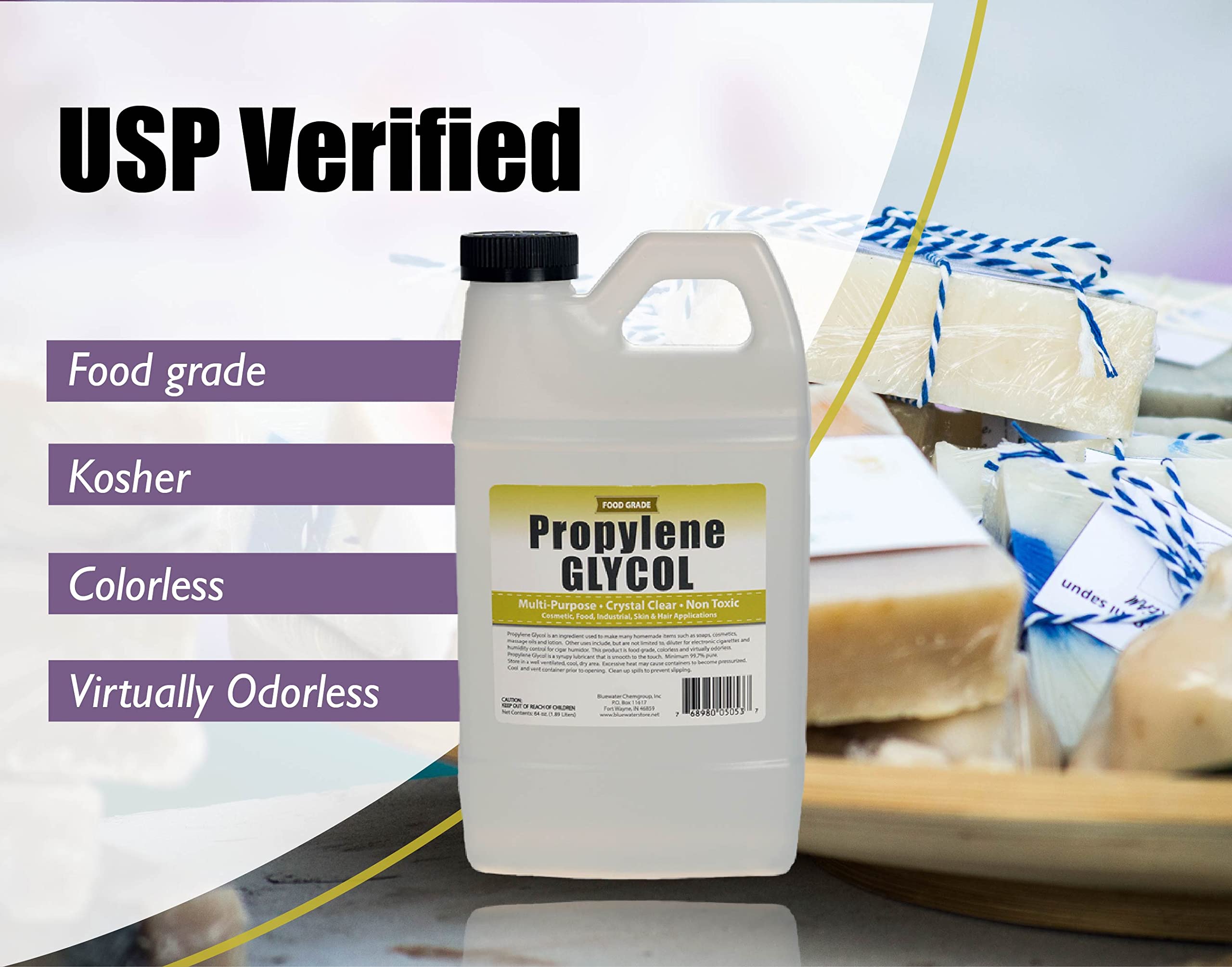 Propylene Glycol - Half Gallon - USP Certified Food Grade - Highest Purity, Humectant, Fog Machine, Humidor & Antifreeze Solution, DIY