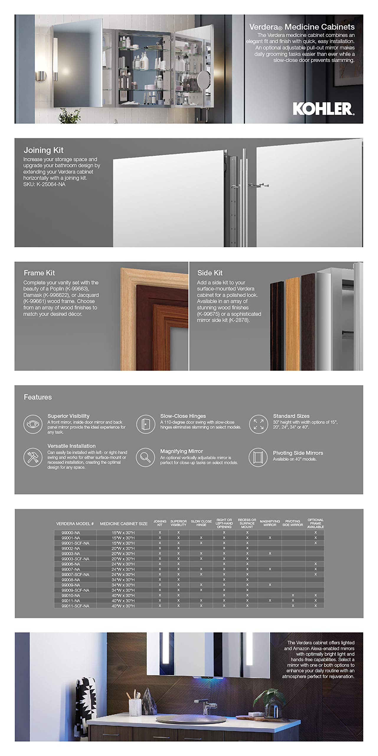 Kohler Verdera 15 in. W x 30 in. H Aluminum medicine cabinet with adjustable flip-out flat mirror