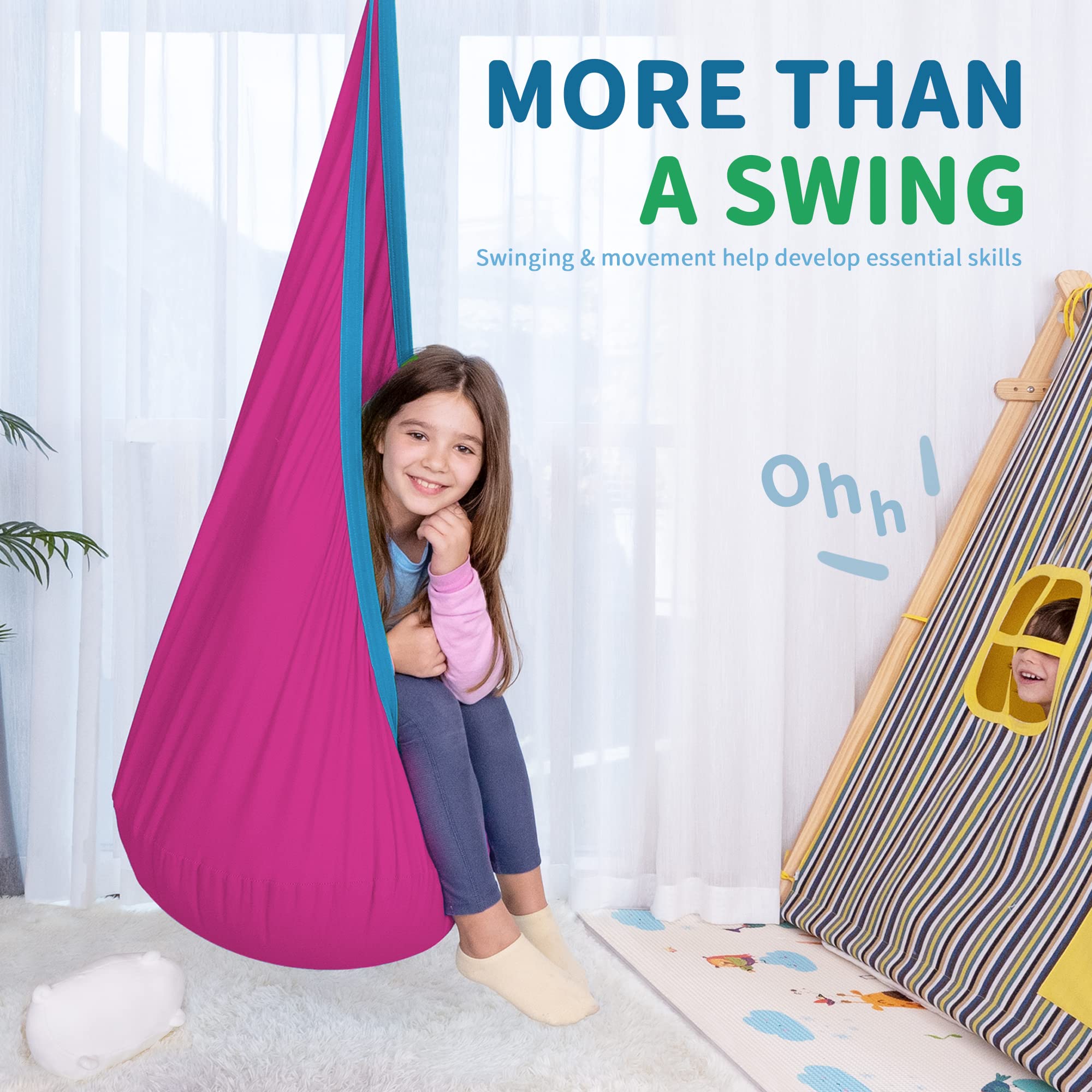 OUTREE Kids Pod Swing Seat Cotton Child Hammock Chair for Indoor and Outdoor use (Pink and Blue)