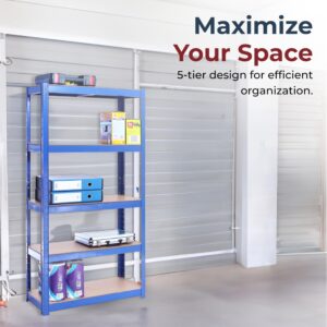 Garage Shelving Units - 71" H x 35" L x 24" W - Heavy Duty Racking - Shelves for Storage -1 Bay - Blue - 5 Tier - 2000LB Capacity (400LB Per Shelf) - Workshop, Shed, Office - 5 Year Warranty