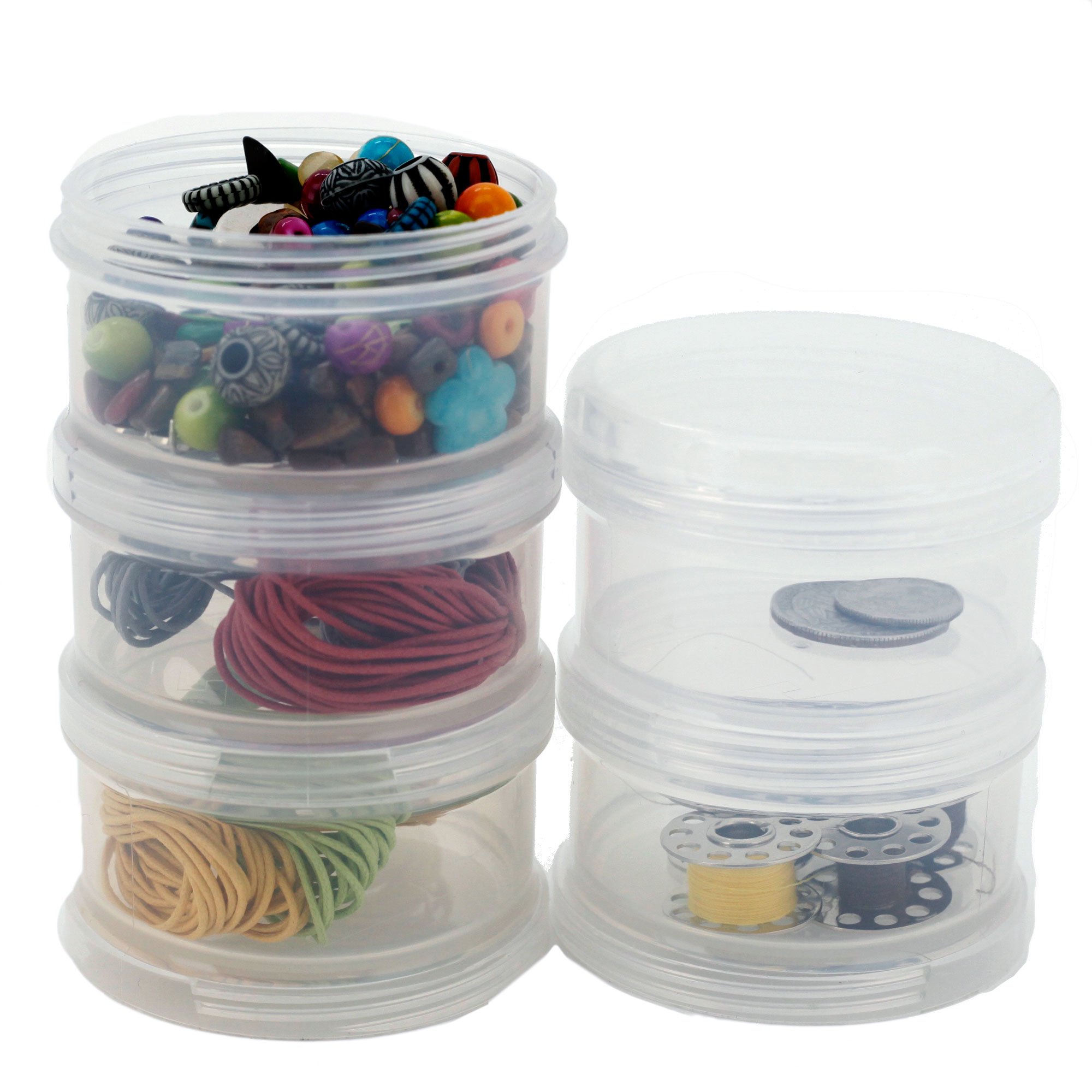 Paylak Containers Storage Small Impact Resistant Stackable Clear 5 For Beads Crafts Findings Small Items 2.50" Round