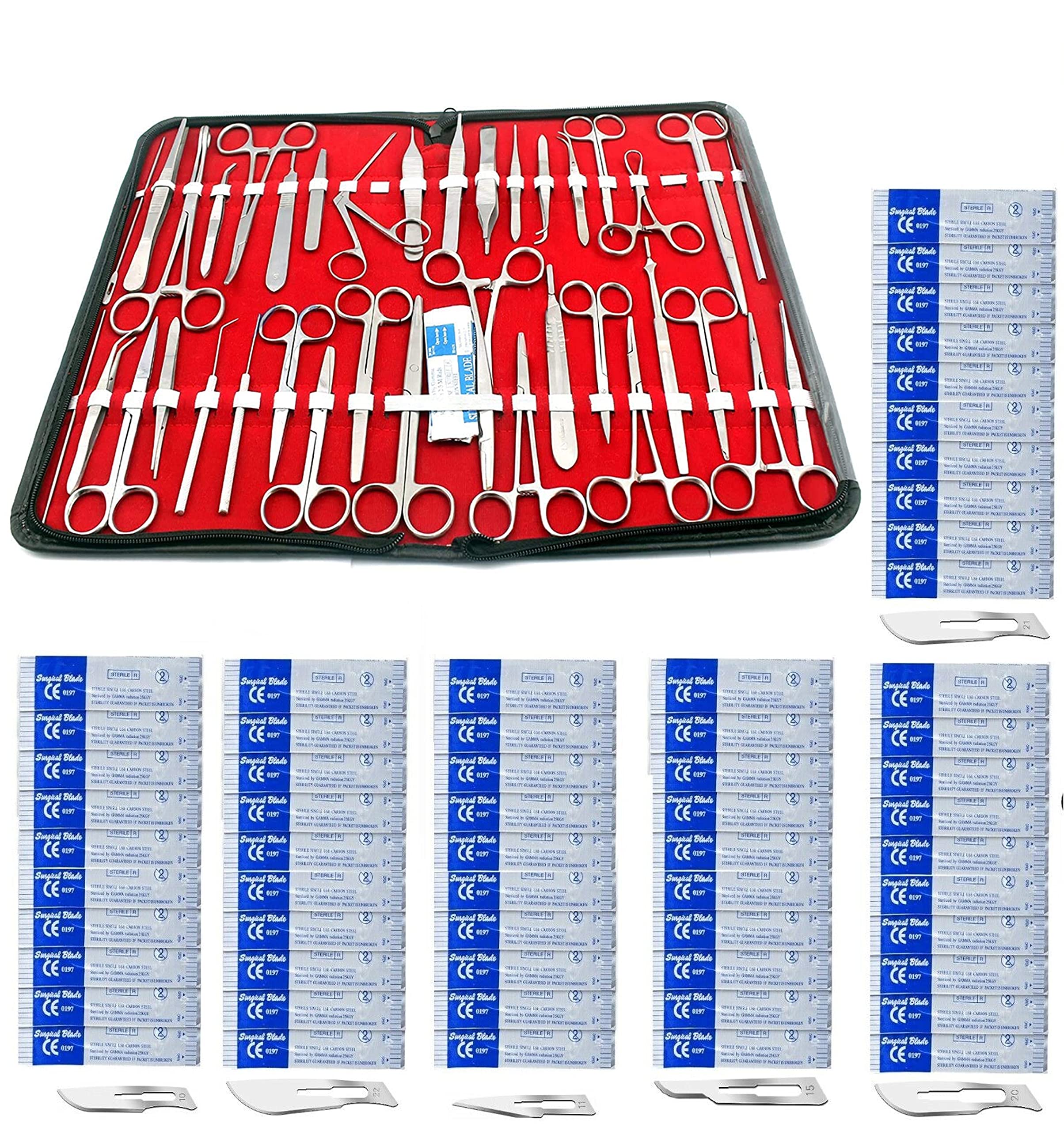 OdontoMed2011® 157 Pcs Advanced Set for Anatomy & Biology Students with 1 Scissors ! Forceps ! Hemostat-! Blades - Case - Lab Veterinary Botany Stainless Steel Set for Frogs Animals Etc