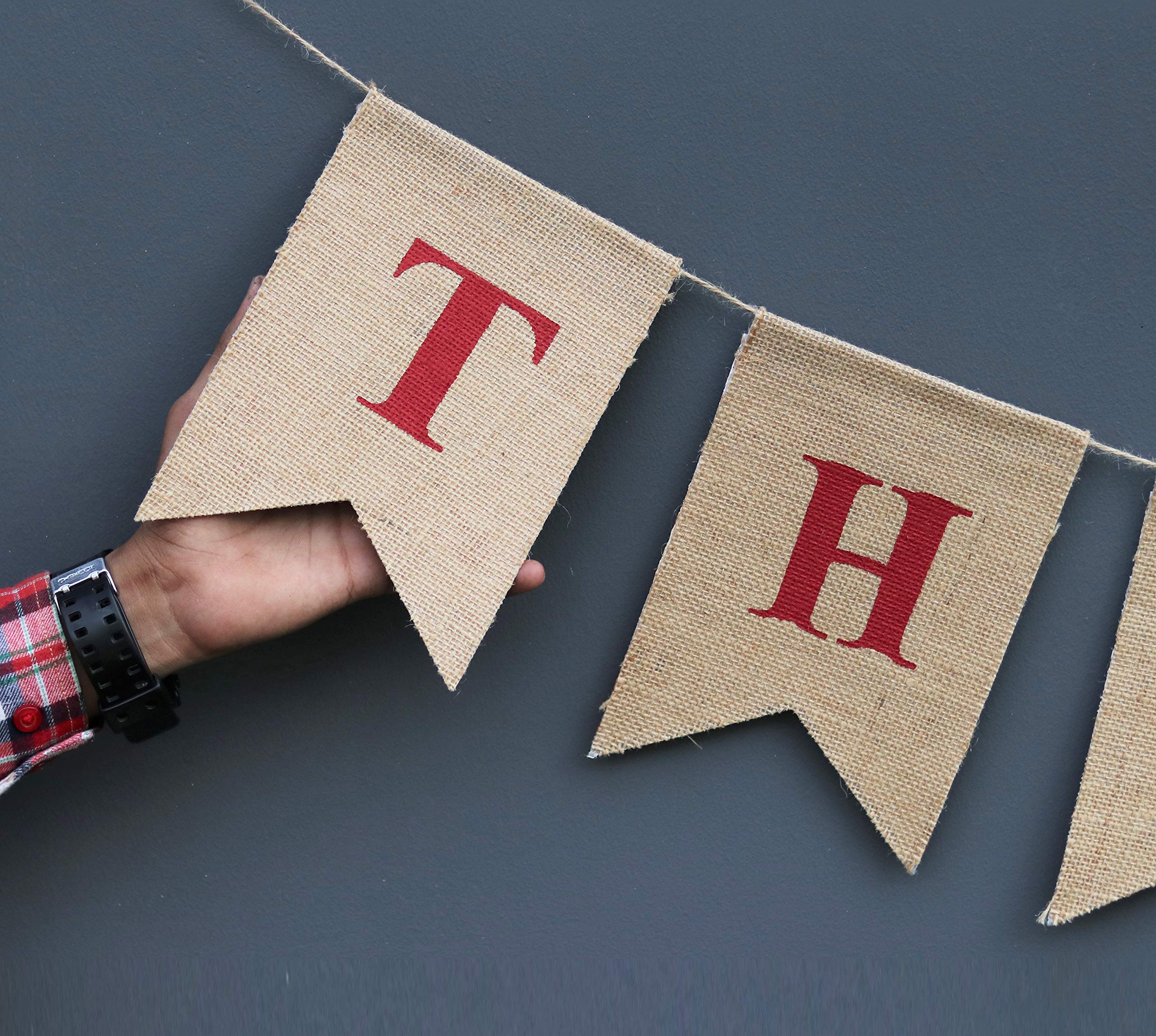 Thankful Burlap Banner Thanksgiving Decoration Engagement Wedding Bridal Shower Décor Holiday Bunting-Home and Outdoor Banner Elegant Grateful Banner