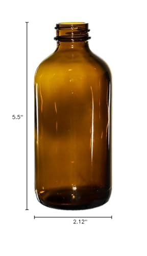 GlassBottleOutlet (Pack of 12) 8 oz. Amber Boston Round with Black Poly Cone Cap