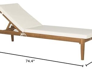 SAFAVIEH Outdoor Collection Montclair Natural Solid Wood/Beige Cushion Adjustable Chaise Lounge Chair (PAT6731A)