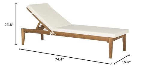 SAFAVIEH Outdoor Collection Montclair Natural Solid Wood/Beige Cushion Adjustable Chaise Lounge Chair (PAT6731A)