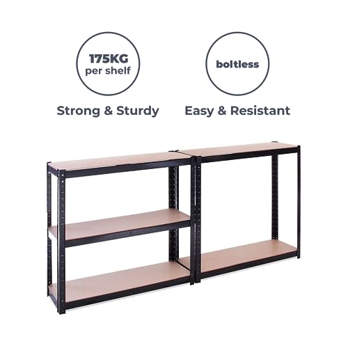 Garage Shelving Units - 71" H x 35" L x 12" W - Heavy Duty Racking - Shelves for Storage -1 Bay - Black - 5 Tier - 2000LB Capacity (400LB Per Shelf) - Workshop, Shed, Office - 5 Year Warranty