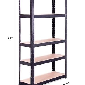 Garage Shelving Units - 71" H x 35" L x 12" W - Heavy Duty Racking - Shelves for Storage -1 Bay - Black - 5 Tier - 2000LB Capacity (400LB Per Shelf) - Workshop, Shed, Office - 5 Year Warranty