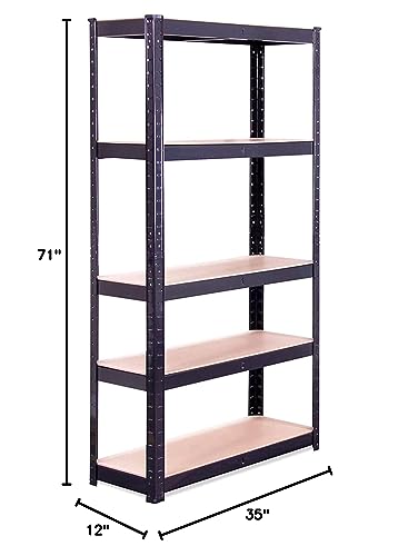 Garage Shelving Units - 71" H x 35" L x 12" W - Heavy Duty Racking - Shelves for Storage -1 Bay - Black - 5 Tier - 2000LB Capacity (400LB Per Shelf) - Workshop, Shed, Office - 5 Year Warranty