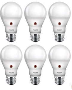 philips led dusk-to-dawn a19 frosted light bulb: 800-lumen, 2700-kelvin, 8-watt (60-watt equivalent), e26 base, soft white, 6-pack