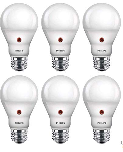 Philips LED Dusk-to-Dawn A19 Frosted Light Bulb: 800-Lumen, 2700-Kelvin, 8-Watt (60-Watt Equivalent), E26 Base, Soft White, 6-Pack