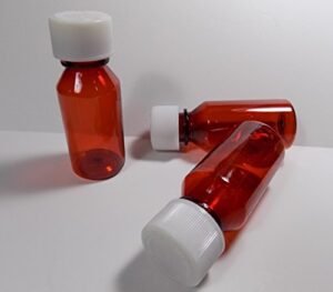 graduated ovals 1 ounce plastic amber medicine-travel rx bottles w/caps-perfect for travel-very strong sidewall and secure-10 pack-pharmaceutical grade product