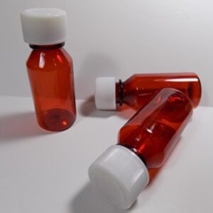 Graduated Ovals 1 Ounce Plastic Amber Medicine-Travel RX Bottles w/Caps-Perfect for Travel-Very Strong Sidewall and Secure-10 Pack-Pharmaceutical Grade Product