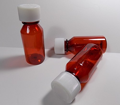 Graduated Ovals 1 Ounce Plastic Amber Medicine-Travel RX Bottles w/Caps-Perfect for Travel-Very Strong Sidewall and Secure-10 Pack-Pharmaceutical Grade Product