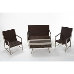 Novogratz Outdoor Living Santa Fe Lounge Set, Brown Wicker and Cream Frame, Brushed Wood Grain Accents