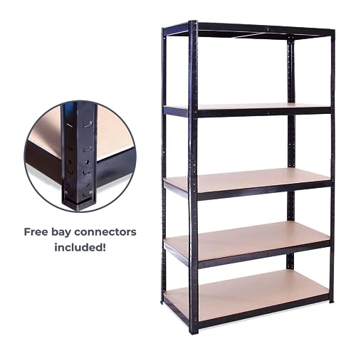 Garage Shelving Units - 71" H x 35" L x 12" W - Heavy Duty Racking - Shelves for Storage -1 Bay - Black - 5 Tier - 2000LB Capacity (400LB Per Shelf) - Workshop, Shed, Office - 5 Year Warranty