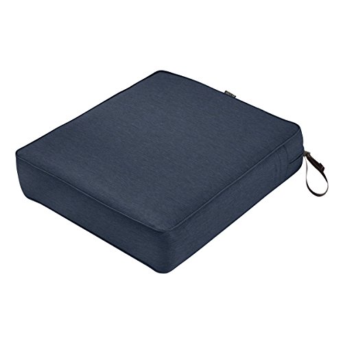 Classic Accessories Montlake Water-Resistant 21 x 19 x 5 Inch Rectangle Outdoor Seat Cushion, Patio Furniture Chair Cushion, Heather Indigo Blue, Outdoor Cushion Cover