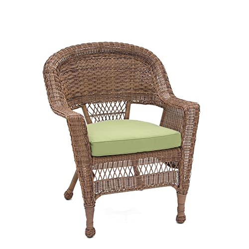 Jeco Wicker Chair with Green Cushion, Set of 2, Honey/W00205-