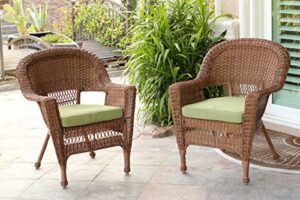 jeco wicker chair with green cushion, set of 2, honey/w00205-