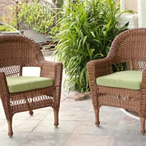 Jeco Wicker Chair with Green Cushion, Set of 2, Honey/W00205-