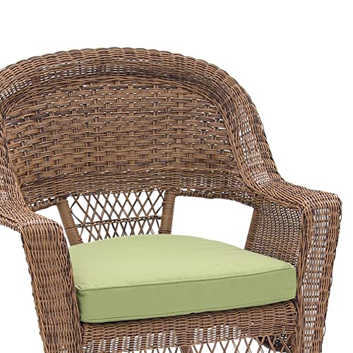 Jeco Wicker Chair with Green Cushion, Set of 2, Honey/W00205-