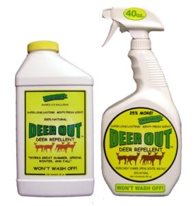 deer out deer repellent - starter combo kit: 40oz ready to use spray & 32oz concentrate