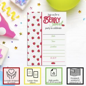 Strawberry Themed Birthday Party Invitations, 20 5x7 Fill In Cards with Twenty White Envelopes by AmandaCreation