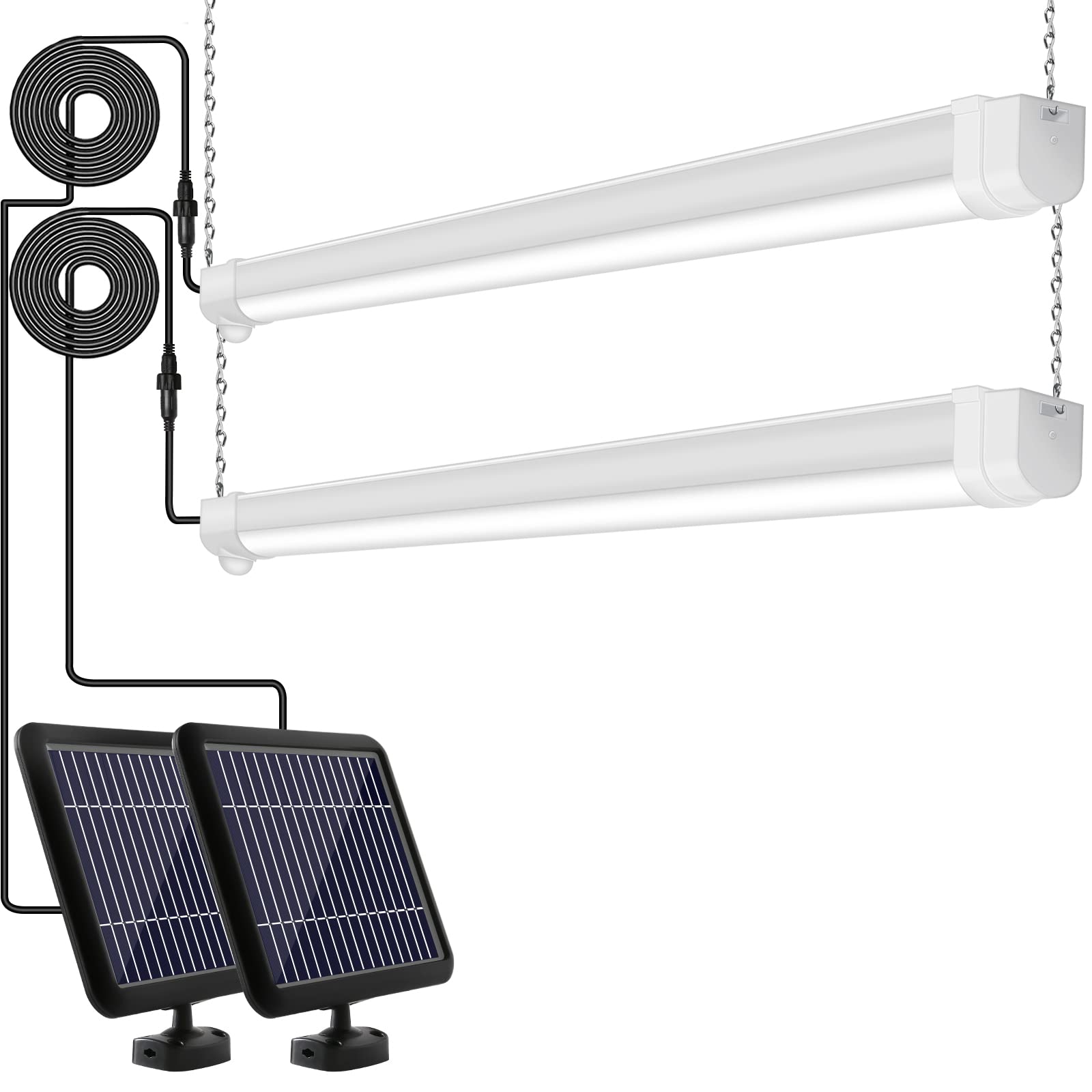 hykolity Solar Powered Shop Light with Motion Sensor, 3FT 17W (100-Watt Equivalent),Integrated LED IP65 Waterproof Outdoor Motion Sensor Shop Light for Garage, Barn, House - 2 Pack