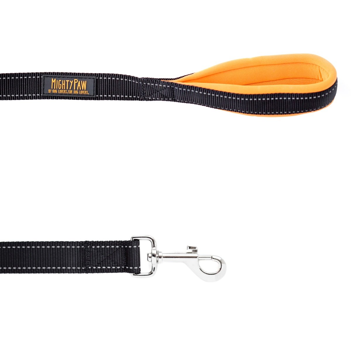 Mighty Paw Dog Leash - Reflective Design with Comfortable Padded Handles - Dog Walking Leash - Unchewable Dog Leash - Dog Leash Comfort Handle - Premium Leash for All Dog Sizes - 6 Feet (Black/Orange)