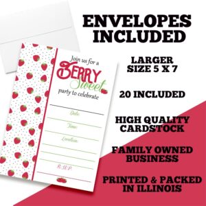 Strawberry Themed Birthday Party Invitations, 20 5x7 Fill In Cards with Twenty White Envelopes by AmandaCreation