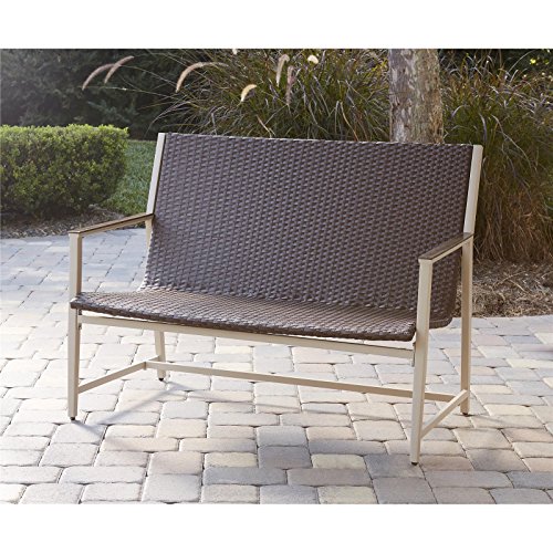 Novogratz Outdoor Living Santa Fe Lounge Set, Brown Wicker and Cream Frame, Brushed Wood Grain Accents