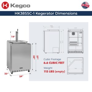 Kegco Kegerator 24" Wide Single Tap Stainless Steel Commercial Beer Dispenser HK38SSC-1