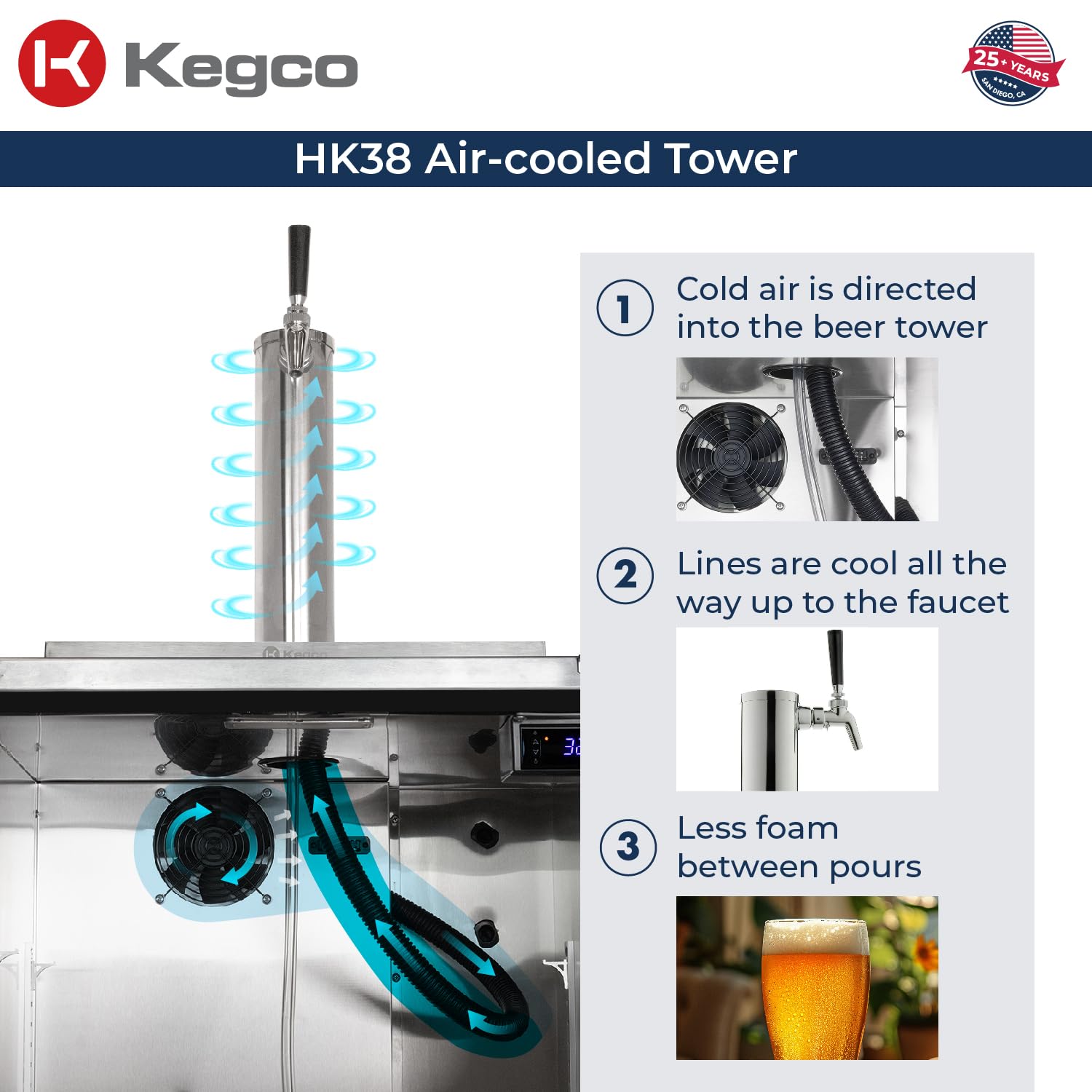 Kegco Kegerator 24" Wide Single Tap Stainless Steel Commercial Beer Dispenser HK38SSC-1