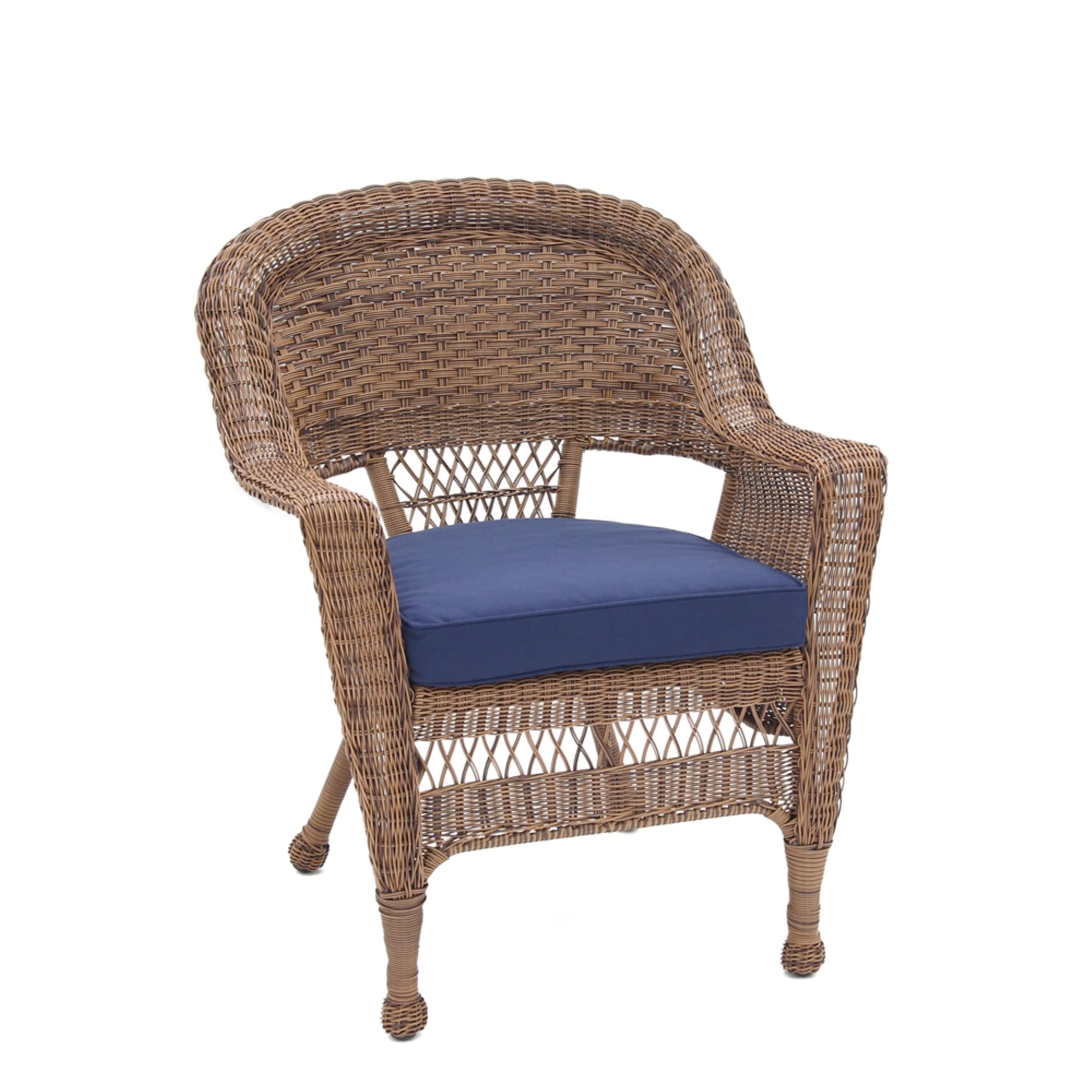 Jeco Wicker Chair with Blue Cushion, Set of 2, Honey/W00205-