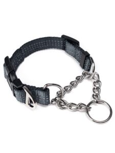 mighty paw martingale dog collar 2.0 | trainer approved limited slip collar with stainless steel chain & heavy duty buckle - modified cinch collar for gentle & effective pet training - large, grey