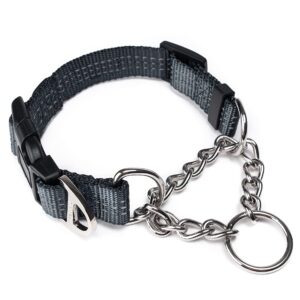 Mighty Paw Martingale Dog Collar 2.0 | Trainer Approved Limited Slip Collar with Stainless Steel Chain & Heavy Duty Buckle - Modified Cinch Collar for Gentle & Effective Pet Training - Large, Grey